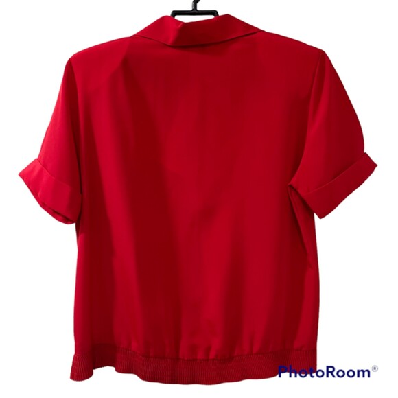 VTG ERIN LONDON Red Button Up Ribbed Hem Short Sleeve Top Size Sm P - Picture 2 of 11